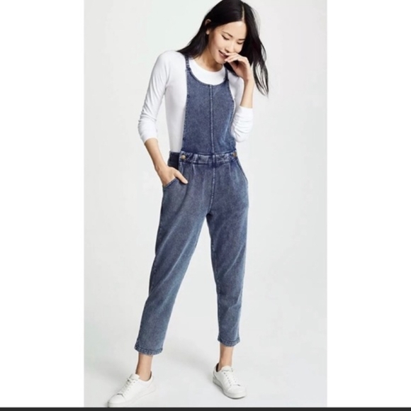 Z Supply Denim - Z Supply Terry Knit Denim Criss Cross Overall Blue Wash Size Medium